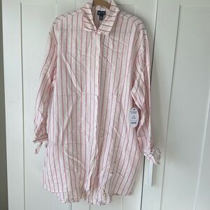 NWT pink and cream stripe long sleeve tie cuff dress
